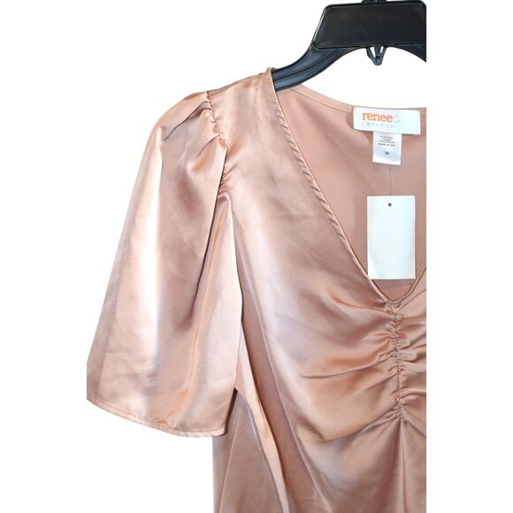 Renee C. Ladies Champagne Pink Rouched Top, Size Medium - Picture 2 of 3
